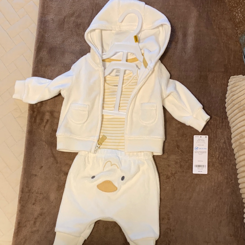 Carter's White and Cream Duck-Themed Baby Matching Set